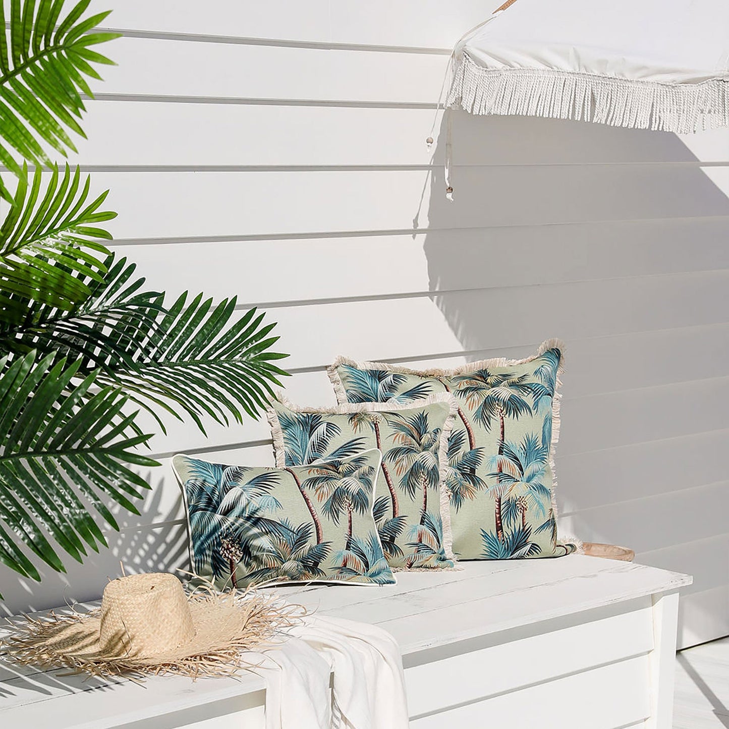 Cushion Cover-Coastal Fringe-Palm Trees Sage-60cm x 60cm