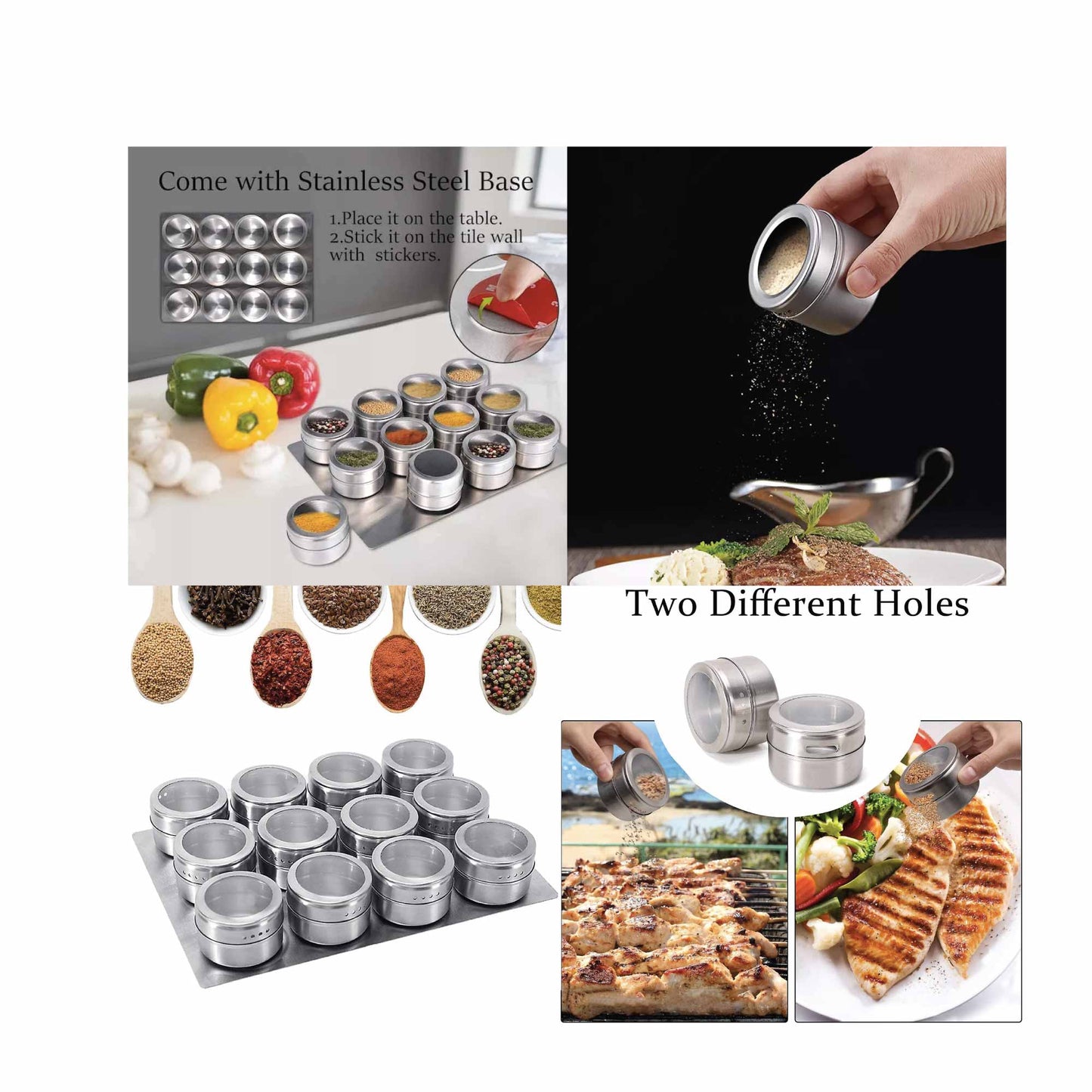 12 Magnetic Spice Jar Tins and Steel Plate - 150g Seasoning Storage Containers