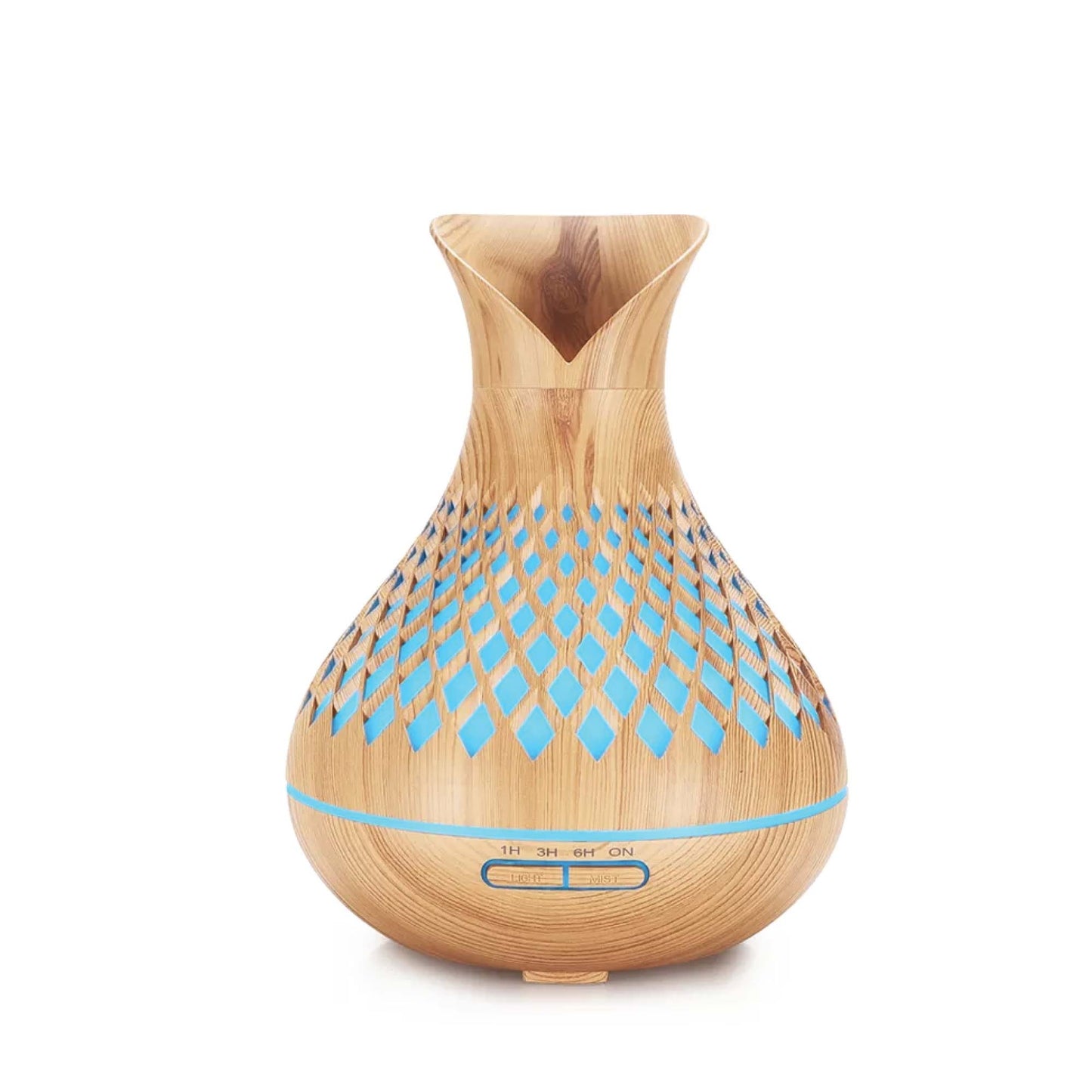 Essential Oil Aroma Diffuser and Remote - 500ml Vase Tulip Wood Mist Humidifier