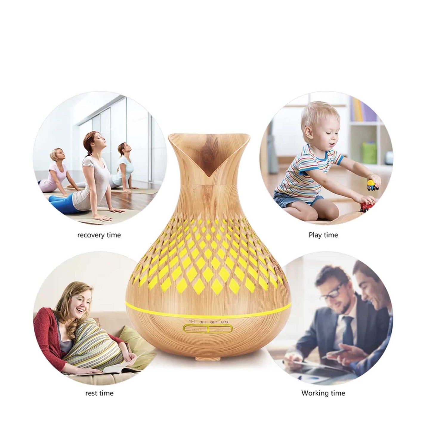 Essential Oil Aroma Diffuser and Remote - 500ml Vase Tulip Wood Mist Humidifier