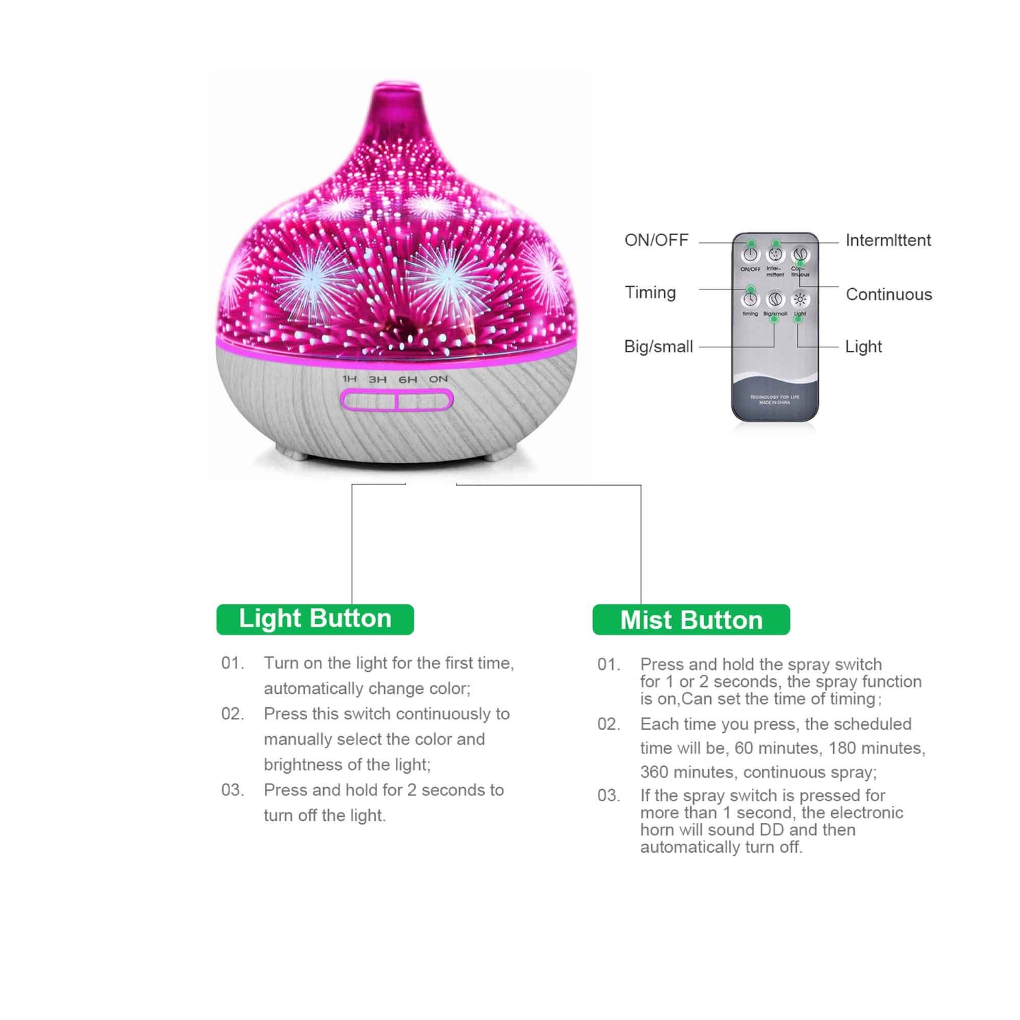 400ml Essential Oil Aroma Diffuser and Remote - 3D Glass Aromatherapy Humidifier