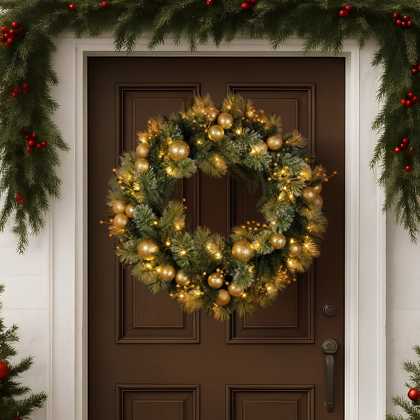 Christabelle 76cm Christmas Wreath Battery-operated Warm White Lights Xmas Decor