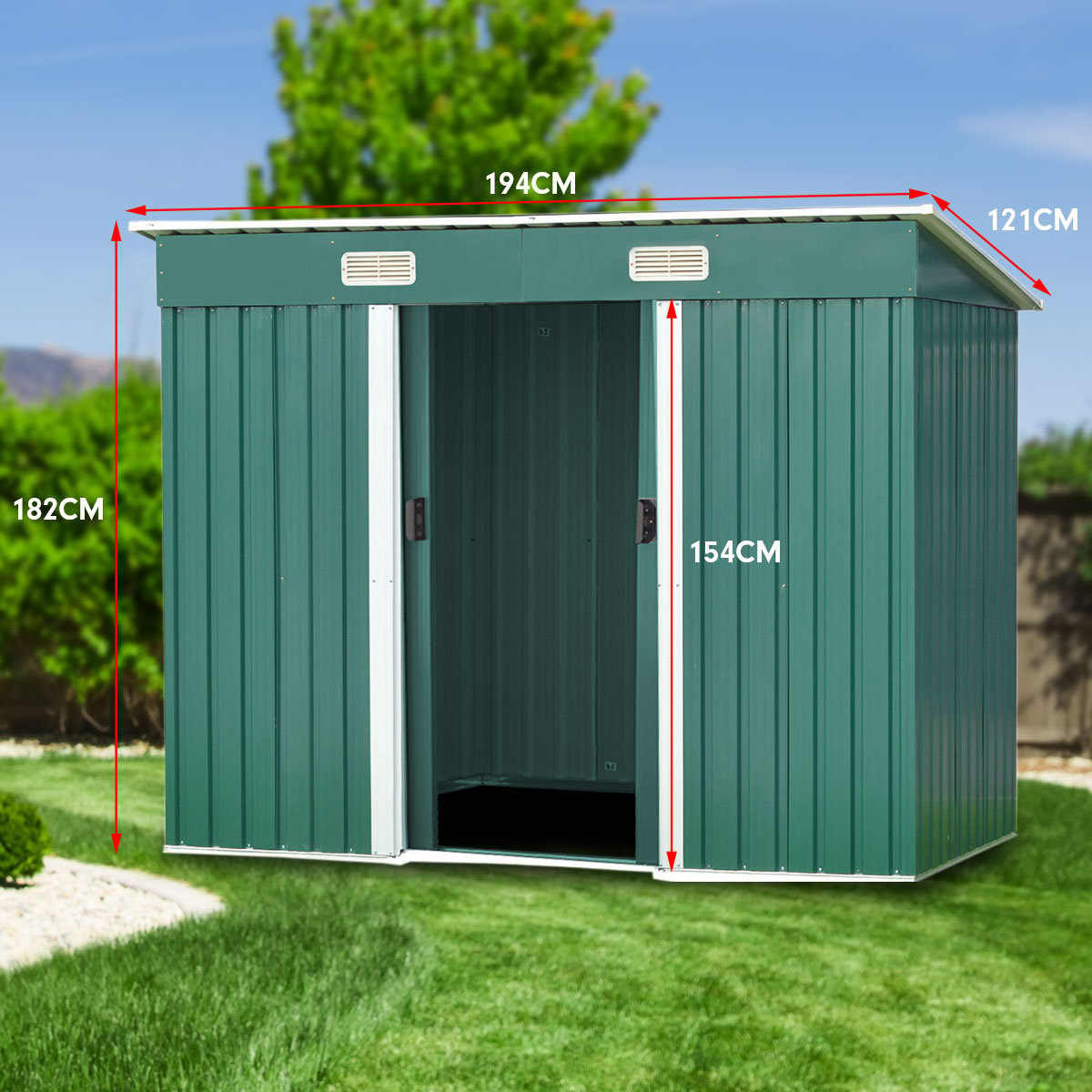 Wallaroo Garden Shed Flat 4ft x 6ft Outdoor Storage Shelter - Green