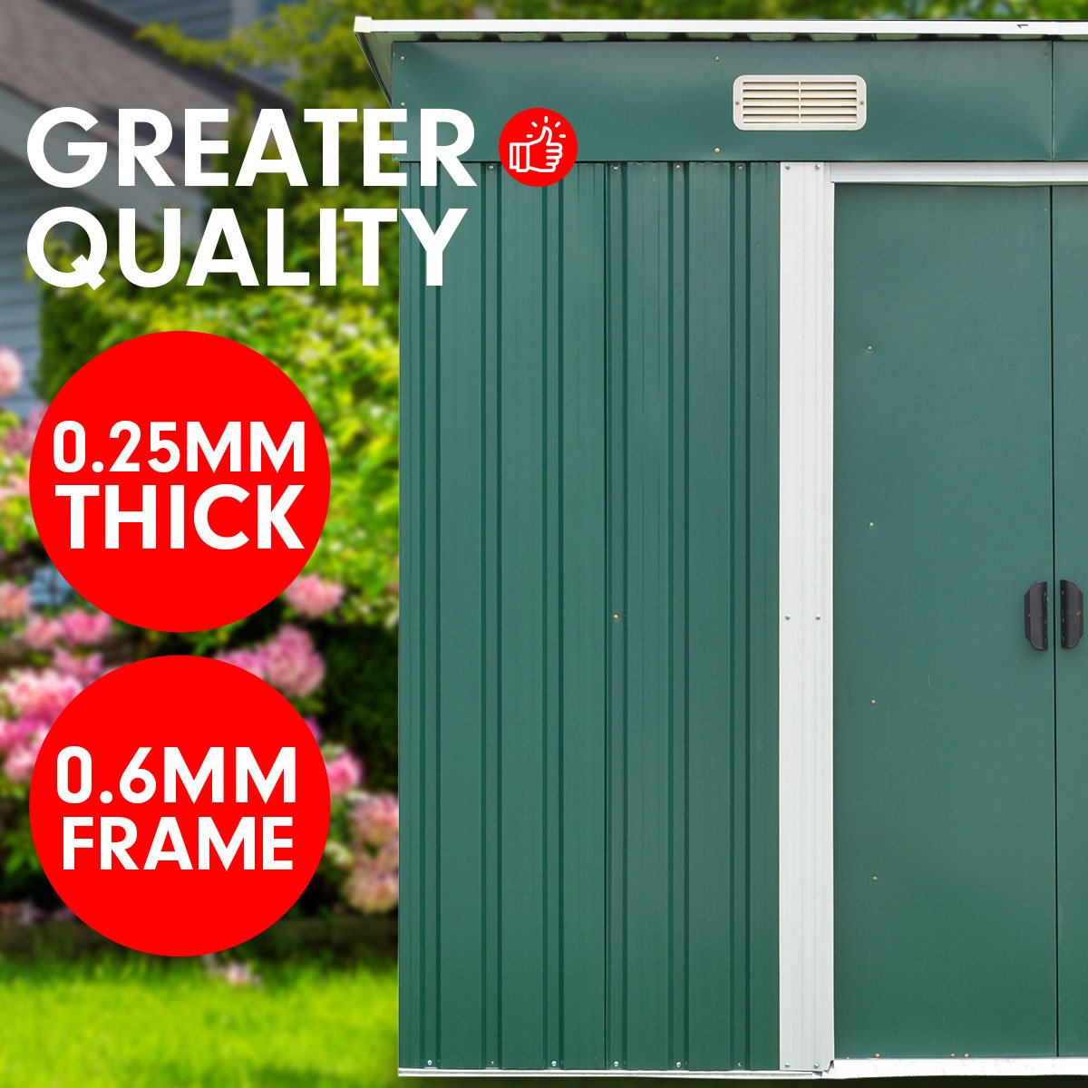 Wallaroo 4ft x 8ft Garden Shed with Base Flat Roof Outdoor Storage - Green