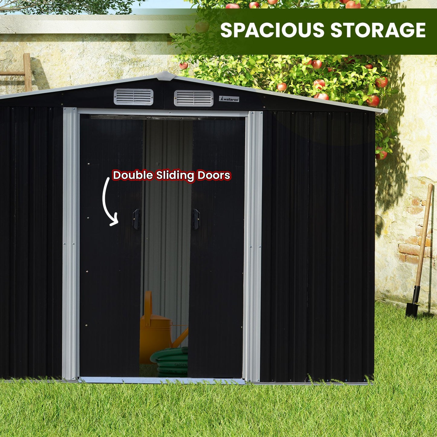 Wallaroo Garden Shed with Semi-Closed Storage 10*8FT - Black