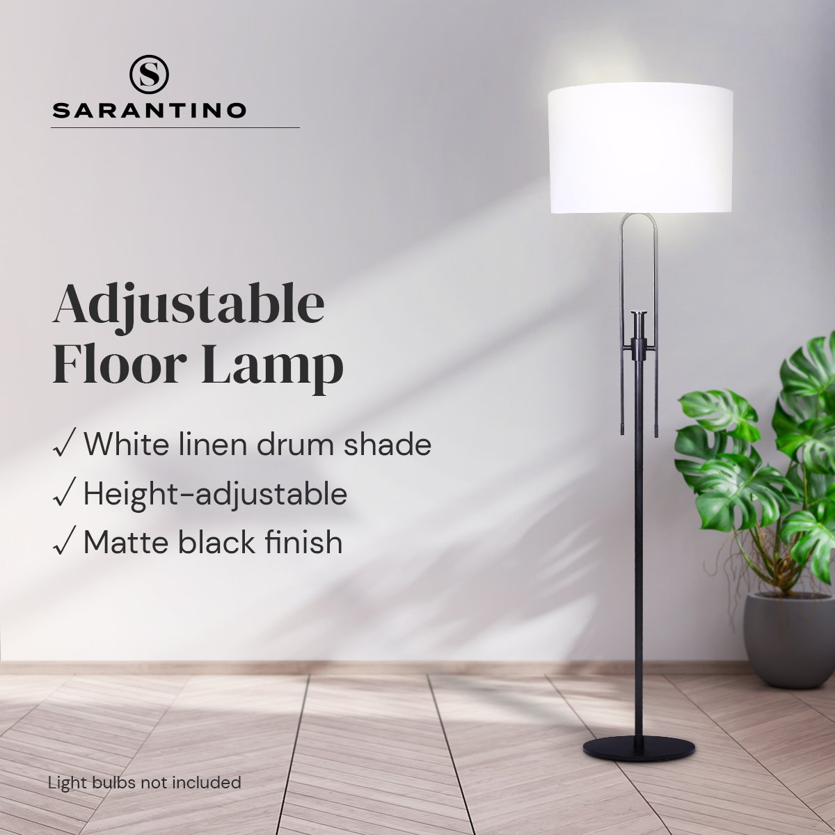 Sarantino Height-Adjustable Metal Floor Lamp Matte Black