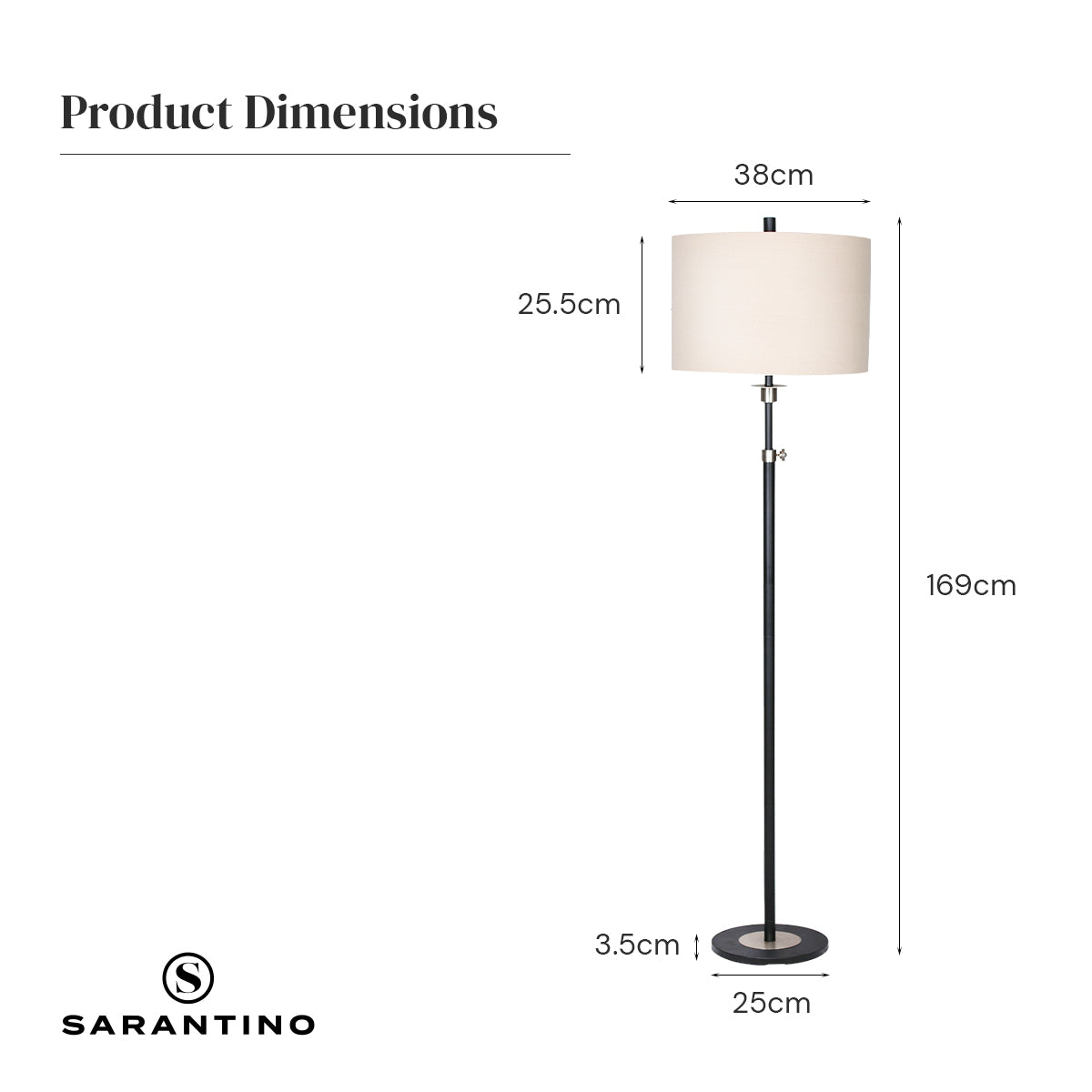 Sarantino Metal Floor Lamp with Cream Drum Shade