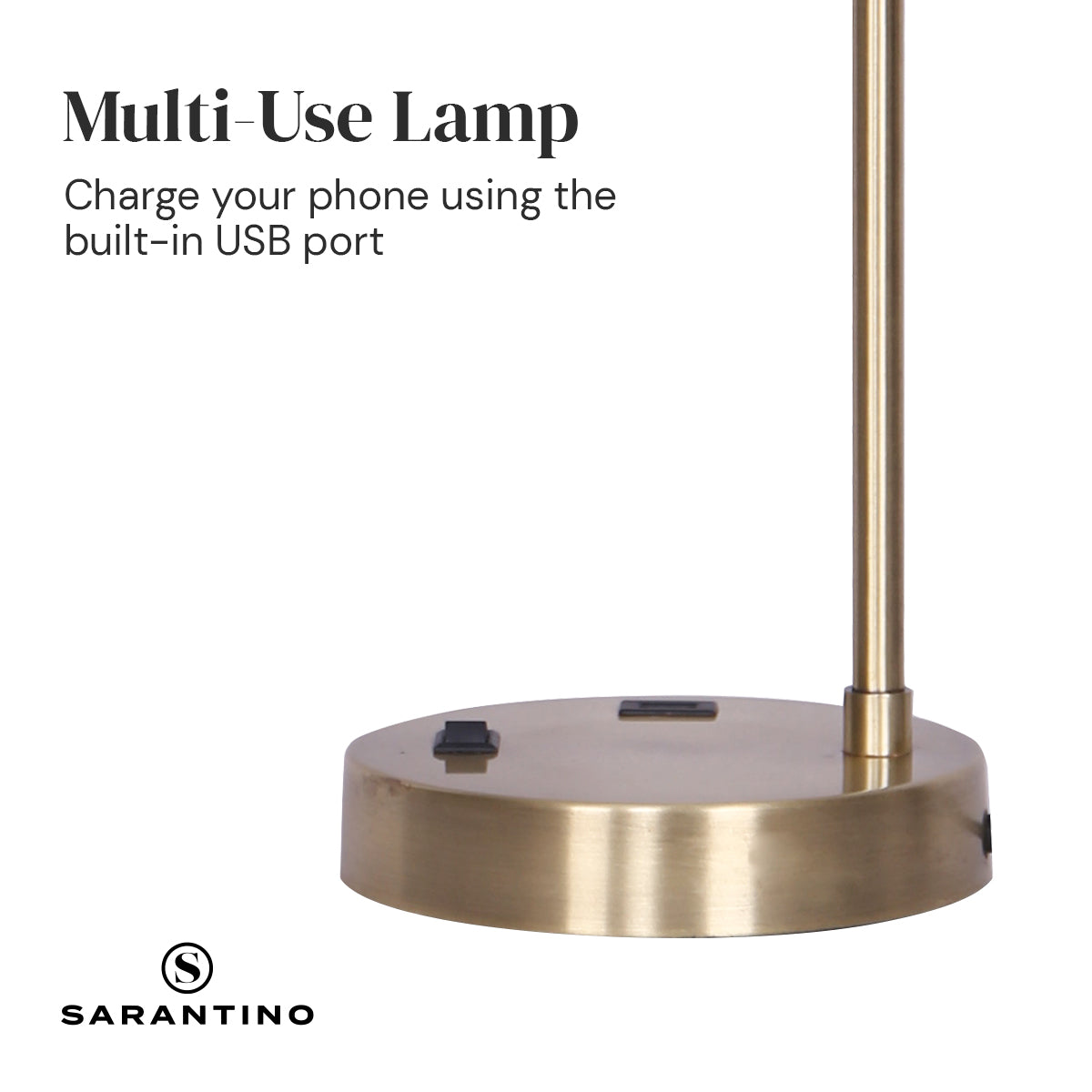 Sarantino Metal Task Lamp with USB Charging Port Antique Brass Finish