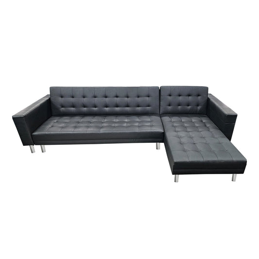 Sarantino Corner Faux Leather Sofa Bed Couch with Chaise - Black