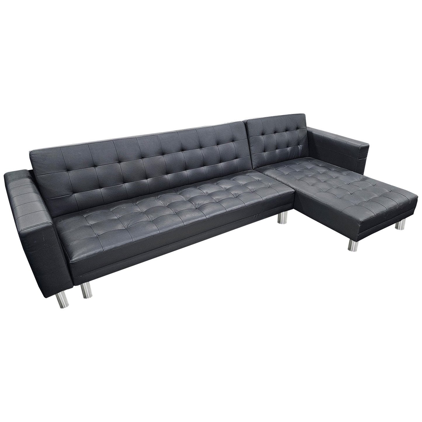 Sarantino Corner Faux Leather Sofa Bed Couch with Chaise - Black