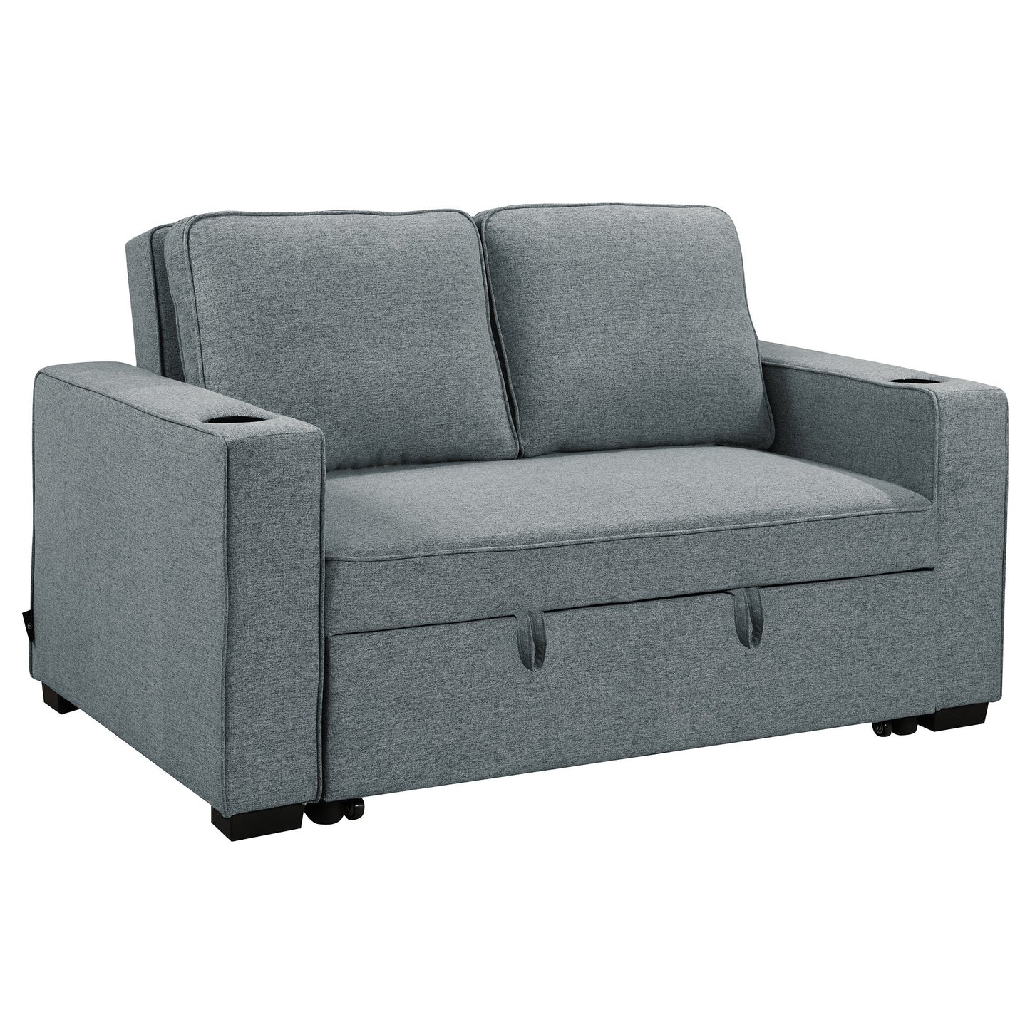 Sarantino Hoffman Linen Sofa Bed With Cushions & Cup Holders Dark Grey