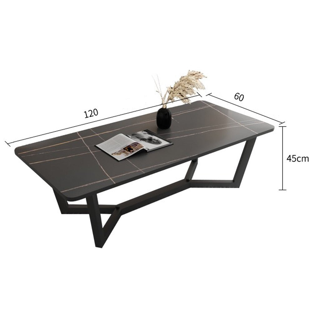 120x60cm Matte White Minimalist Slate Coffee Table Marble Tea Table Living Room Rectangle Cocktail Side Table Solid Metal Legs