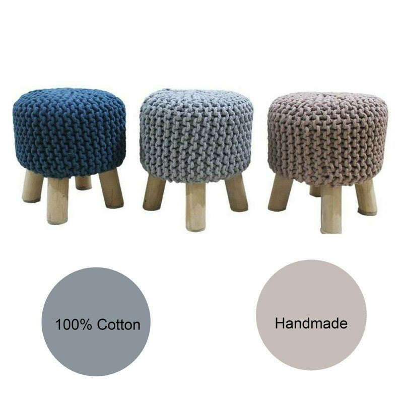 Kids Hand Knitted Cotton Braided Foot Rest Sitting Stool Ottoman (Blue)