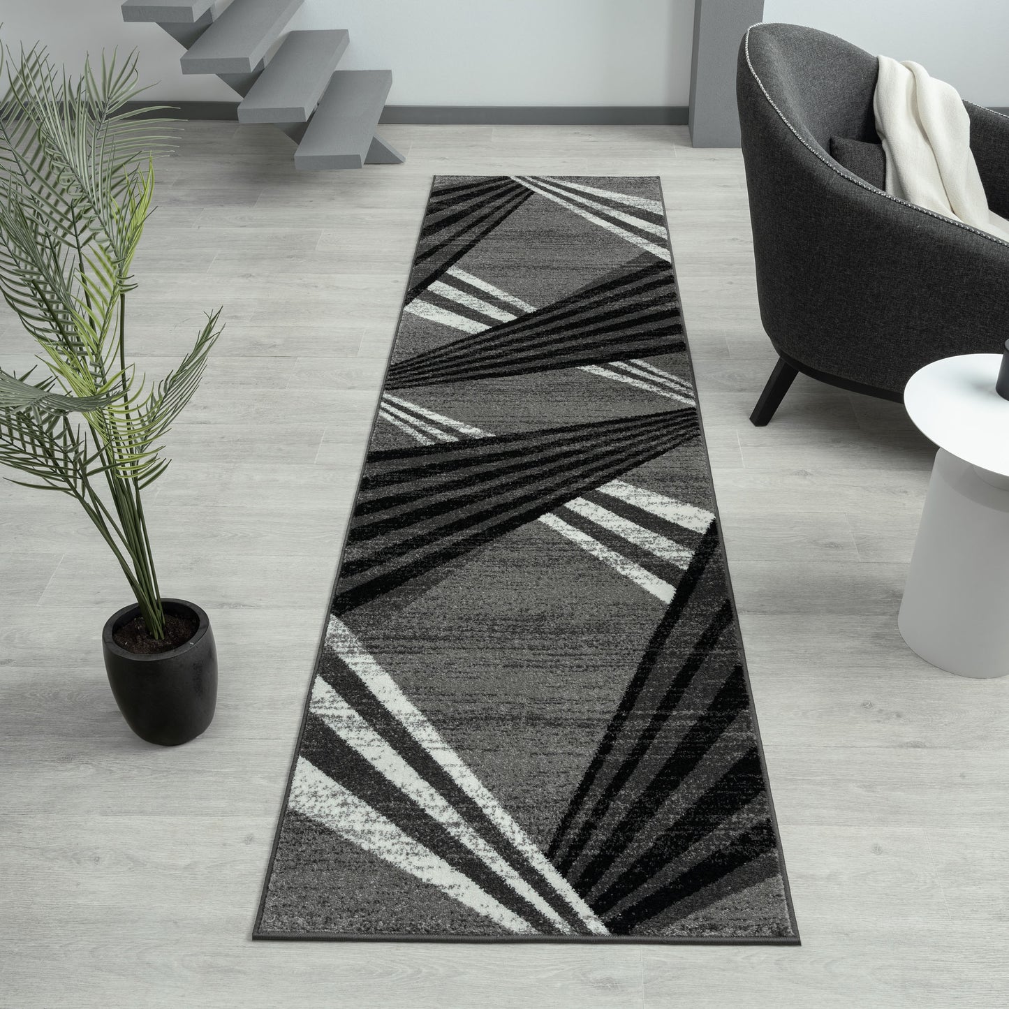 Adore Geometric Textural Rug - Grey - 80x300