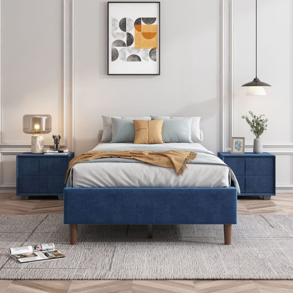 Velvet Blue Bed Frame – Queen