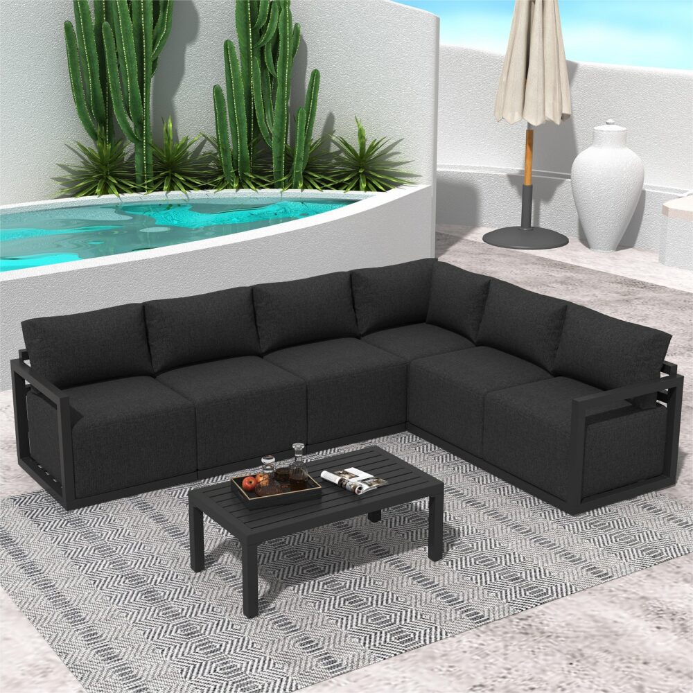 Alfresco Contemporary All-Weather Lounge Set – Charcoal Grey