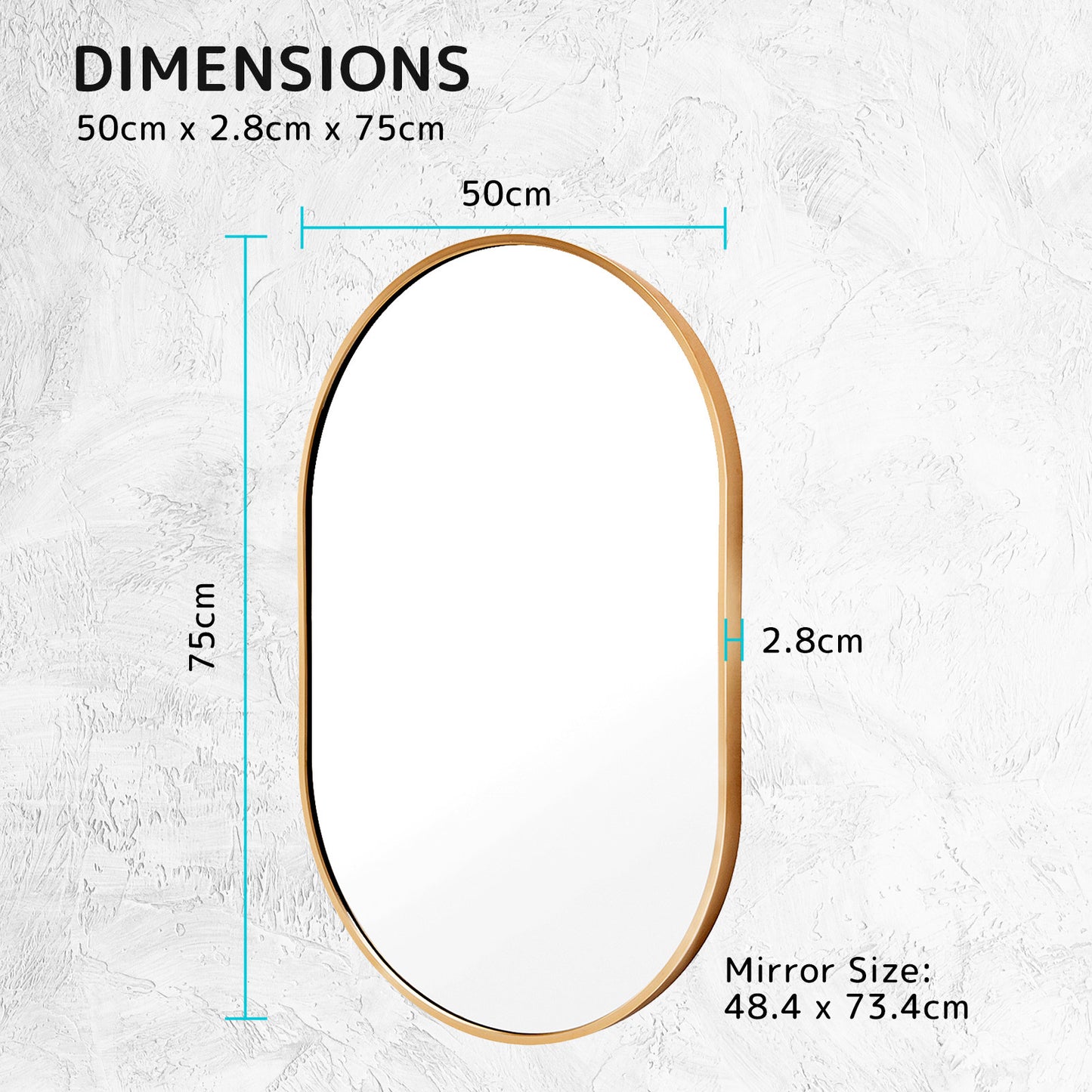 2 Set Wall Mirror Oval Aluminum Frame Bathroom 50x75cm GOLD