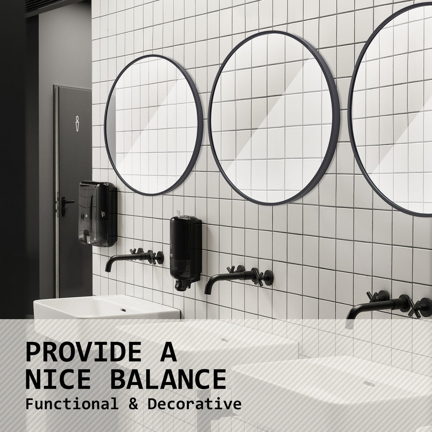 2 Set Wall Mirror Round Aluminum Frame Bathroom 80cm BLACK