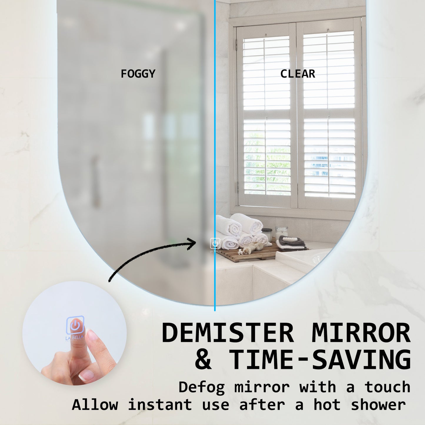 LED Wall Mirror Oval Anti-Fog Bathroom 45x100cm