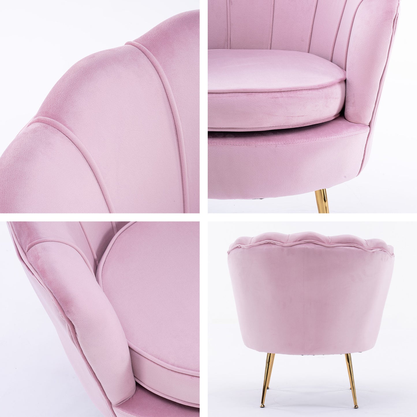 Armchair Lounge Chair Accent Velvet Shell Scallop + Round Ottoman Footstool PINK