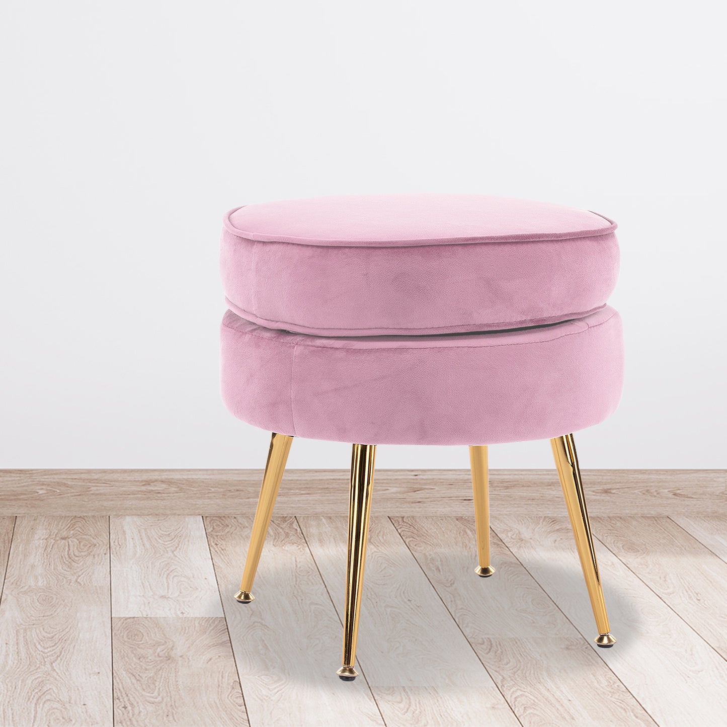 Ottoman Foot Stool Velvet Fabric Metal Leg Round PINK