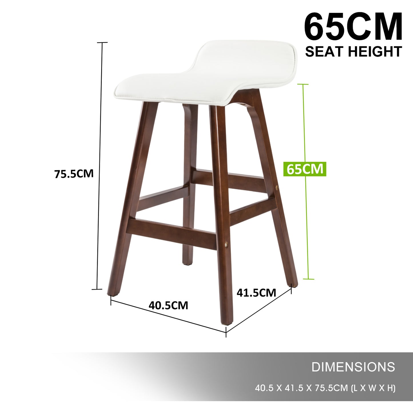 4X Wooden Bar Stool Dining Chair Leather SOPHIA 65cm WHITE BROWN