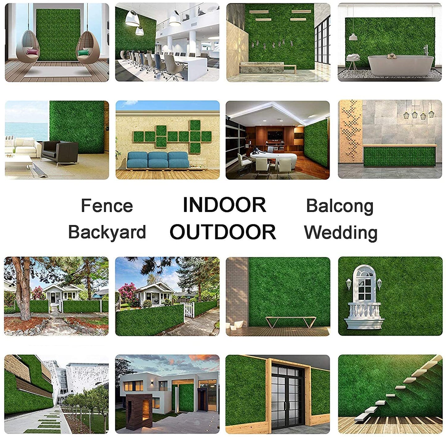 YES4HOMES 12 x Artificial Plant Wall Grass Panels Vertical Garden Tile Fence 50X50CM Green