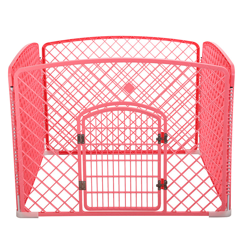 YES4PETS 4 Panel Plastic Pet Pen Pet Foldable Fence Dog Fence Enclosure With Gate Pink- M