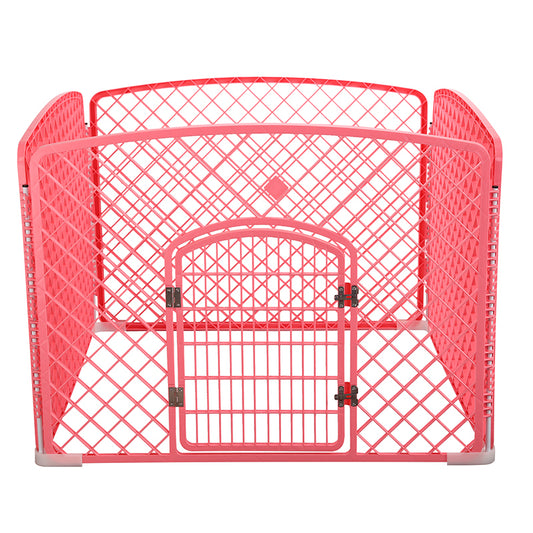 YES4PETS 4 Panel Plastic Pet Pen Pet Foldable Fence Dog Fence Enclosure With Gate Pink- M