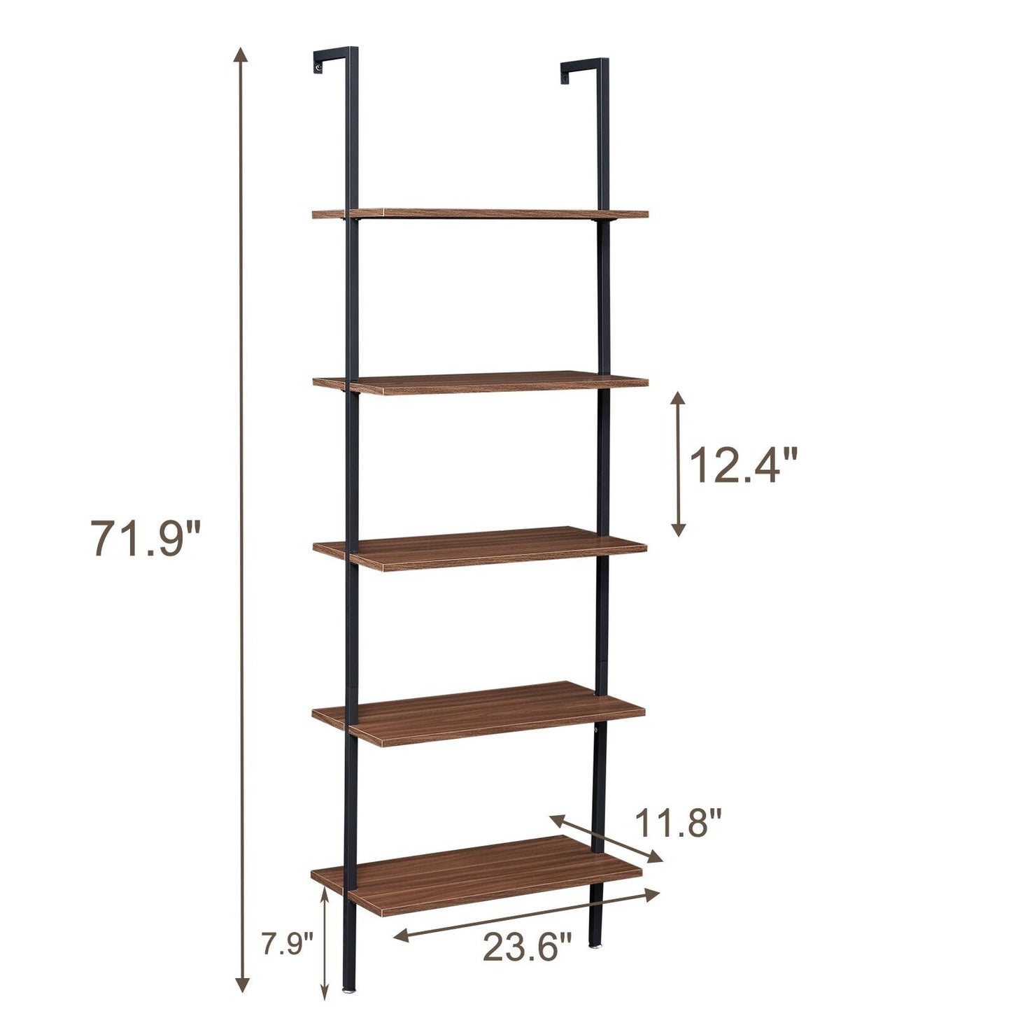 YES4HOMES Industrial Ladder Shelf Wood Wall-Mounted Bookcase Storage Rack Shelves Display