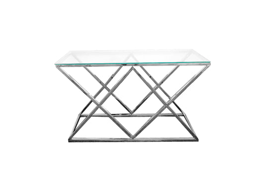 Alsea - Silver Console Table With Clear Glass Top