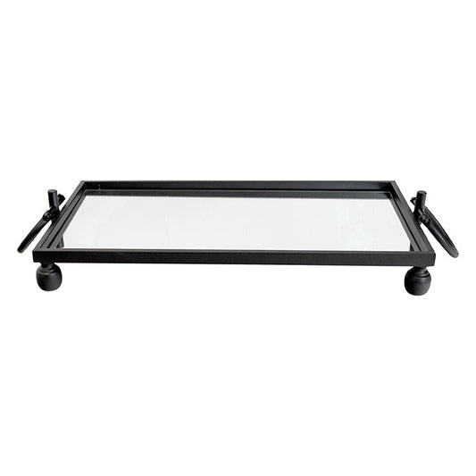 Eliza Small Rectangle Iron Mirror Tray with Handles - Black