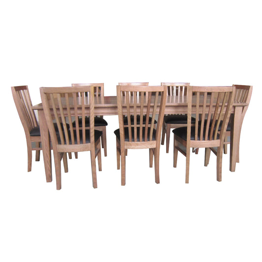 Fairmont 9pc Set 210cm Dining Table Chair PU Leather Seat Slat Back Oak Wood