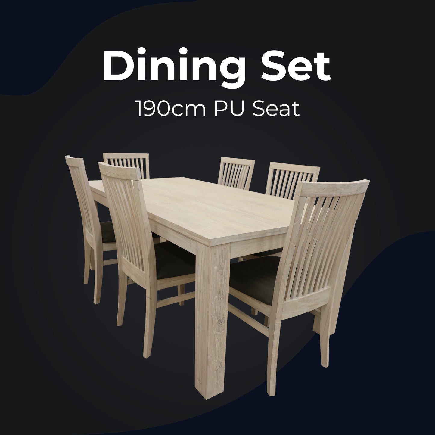 Foxglove 7pc Dining Set 190cm Table 6 PU Seat Chair Solid Mt Ash Wood - White