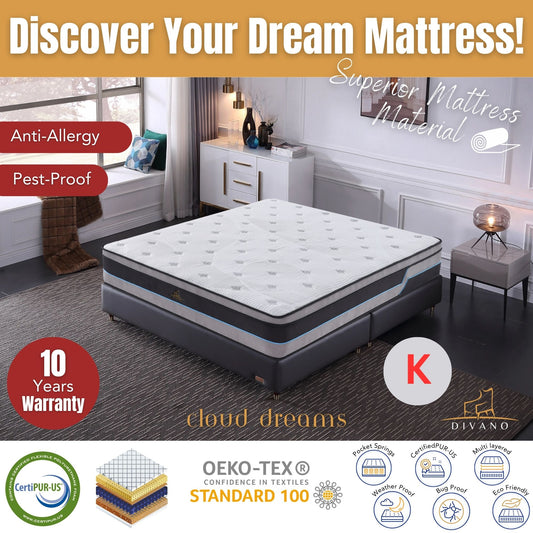 Cloud Dreams King Size Pocket Spring Luxury Plush Top 28cm Mattress