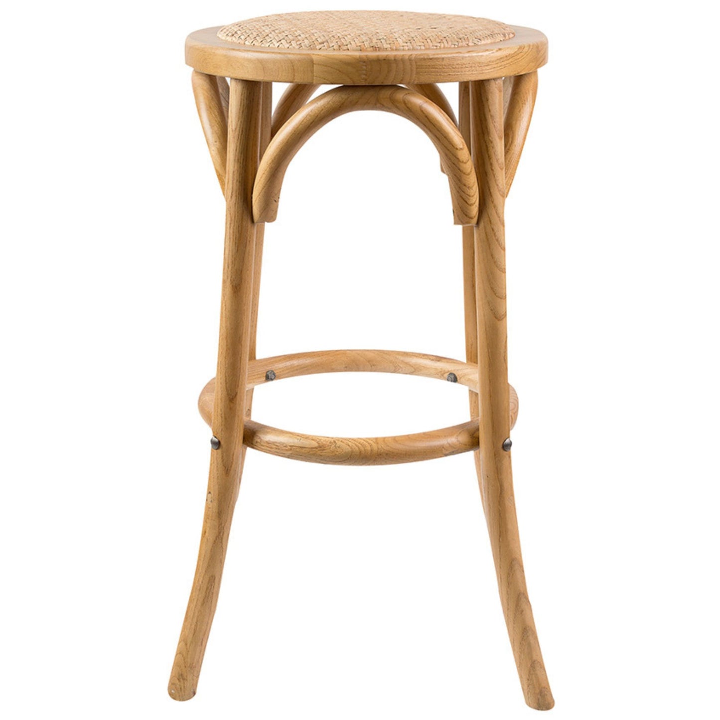 Aster Round Bar Stools Dining Stool Chair Solid Birch Timber Rattan Seat - Oak