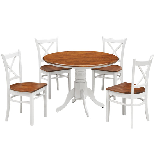 Lupin 5pc Dining Set 106cm Round Pedestral Table 4 Rubber Wood Chair - White Oak