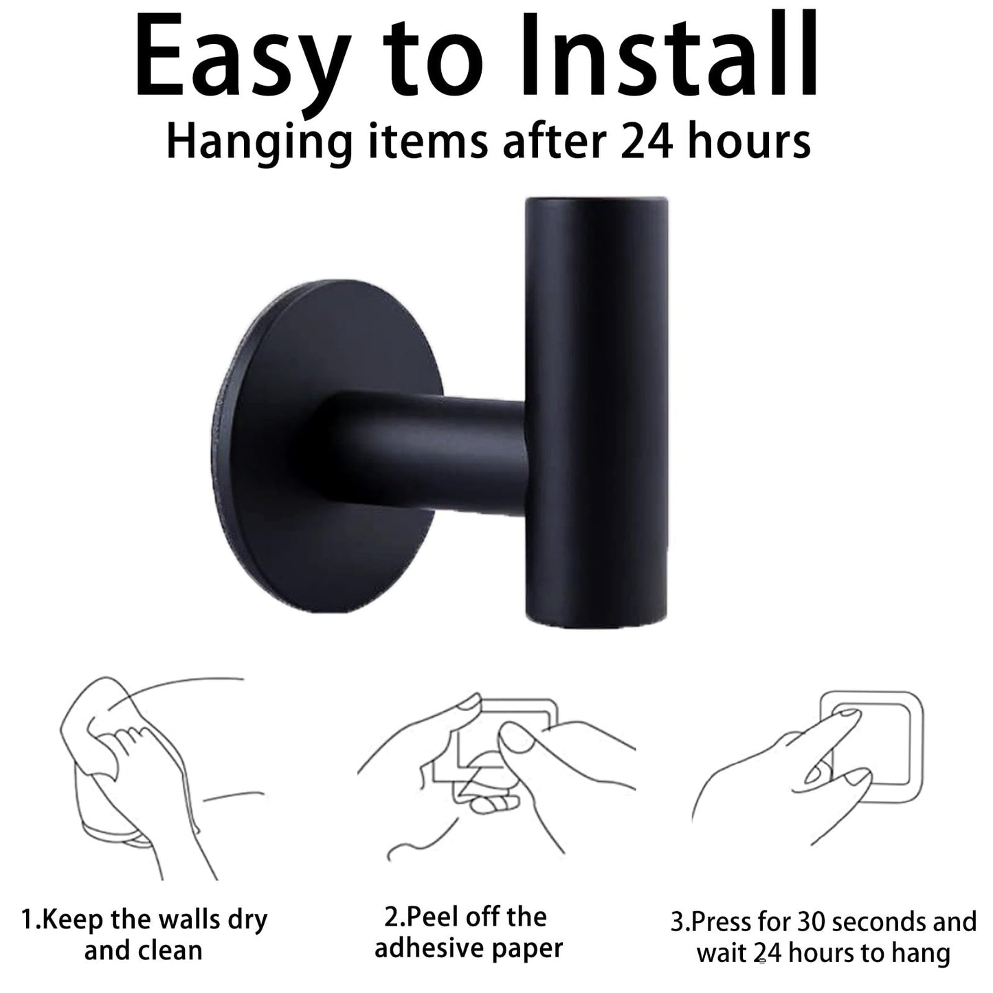 2 Pcs Wall Mount Self Adhesive Bathroom Towel Hooks Holder Cloth Hanger Hook Door Hanger Black