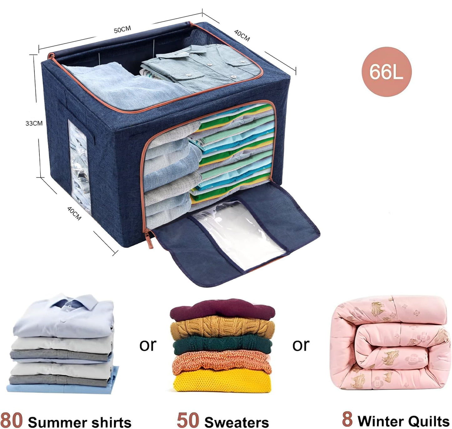 66L Cloth Storage Box Closet Organizer Storage Bags Clothes Storage Bags Wardrobe Organizer Idea Grey Blue