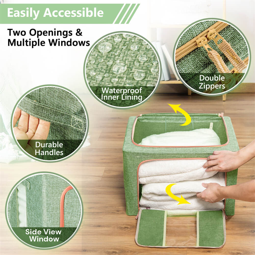 66L Cloth Storage Box Closet Organizer Storage Bags Clothes Storage Bags Wardrobe Organizer Idea GREEN