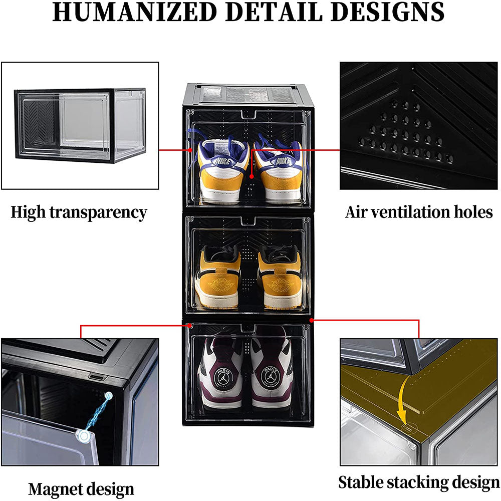 Large Shoe Storage Boxes Stackable Shoe Box Organisers Containers Display Cases Bins Magnetic Door