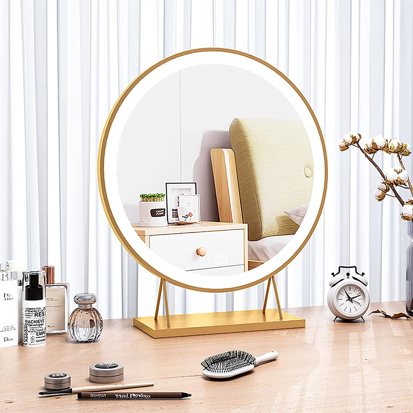 Touch Screen Table Desktop LED Light Vanity Mirror Makeup Mirror Round Mirror 40cm