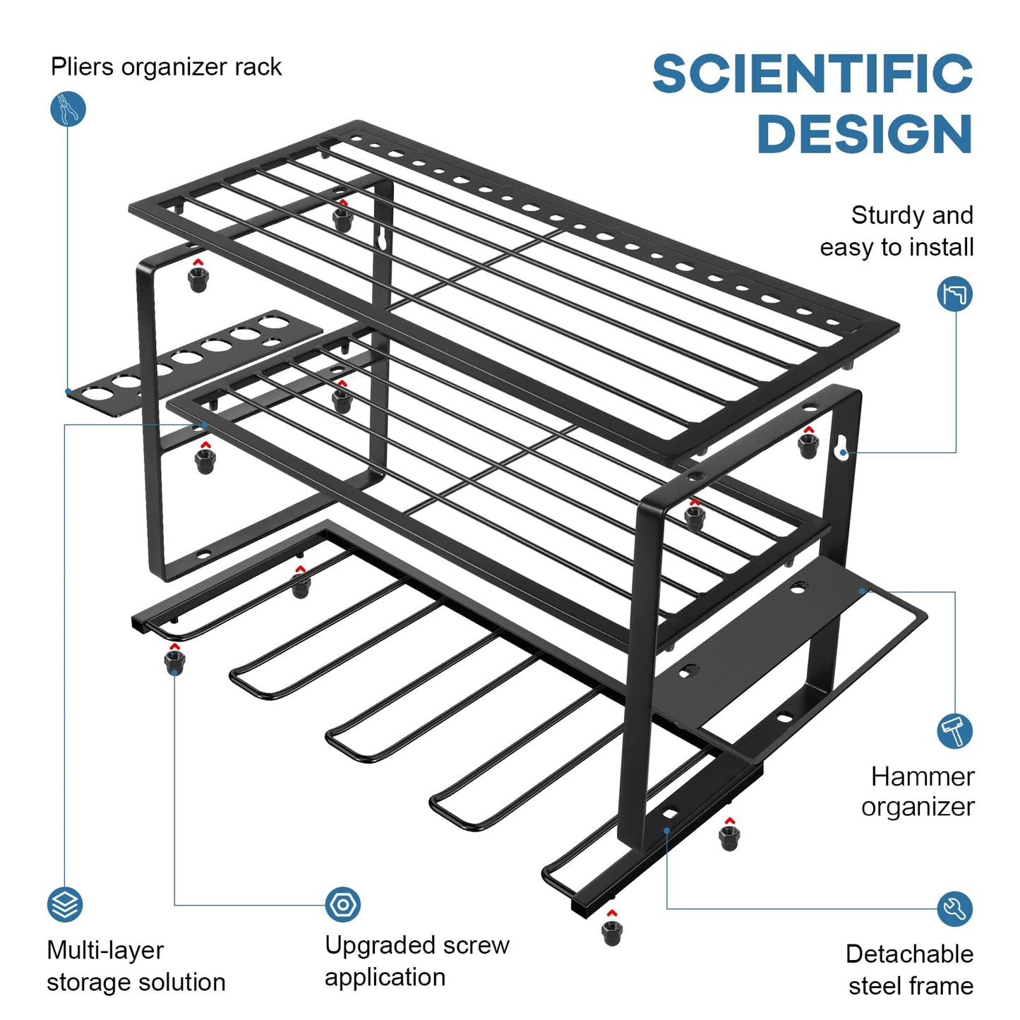 40cm Power Tool Organizer 4 Layers Garage Tool Storage Rack Workshop Tool Shelf Drill Pliers Hammer Rack