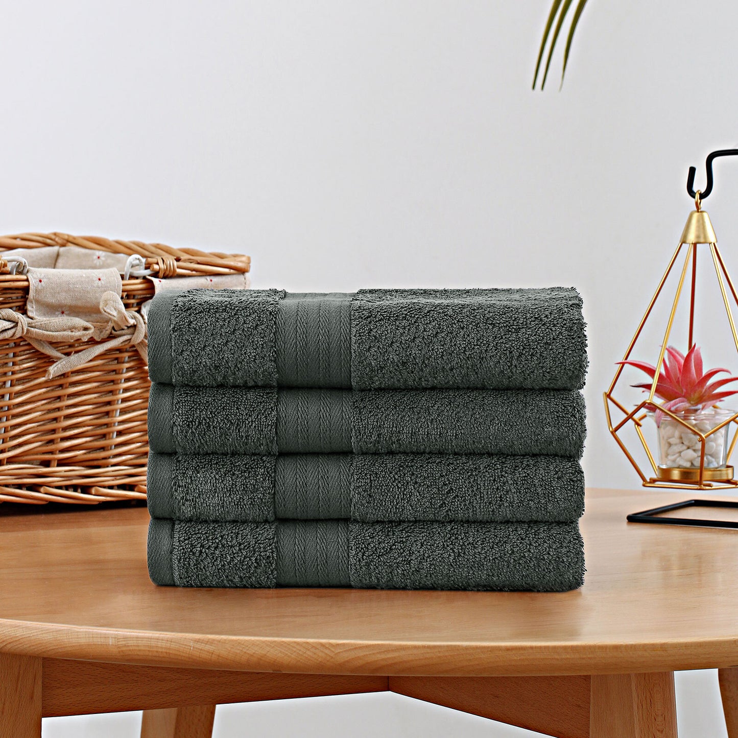 Linenland Bath Towel 4 Piece Cotton Hand Towels Set - Charcoal