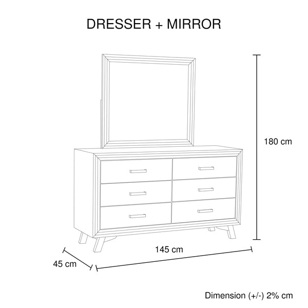 5 Pieces Bedroom Suite King Size Silver Brush in Acacia Wood Construction Bed, Bedside Table, Tallboy & Dresser