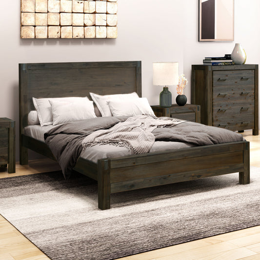 Bed Frame Queen Size in Solid Wood Veneered Acacia Bedroom Timber Slat in Chocolate