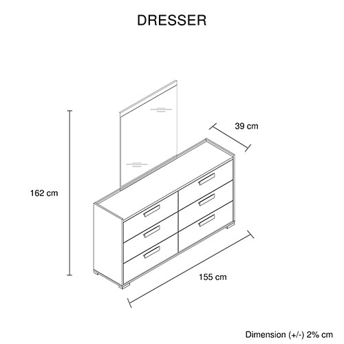 Tallboy with 5 Storage Drawers MDF Combination of Black & Cement Colour