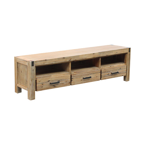 TV Cabinet with 3 Storage Drawers with Shelf Solid Acacia Wooden Frame Entertainment Unit in Oak Colour