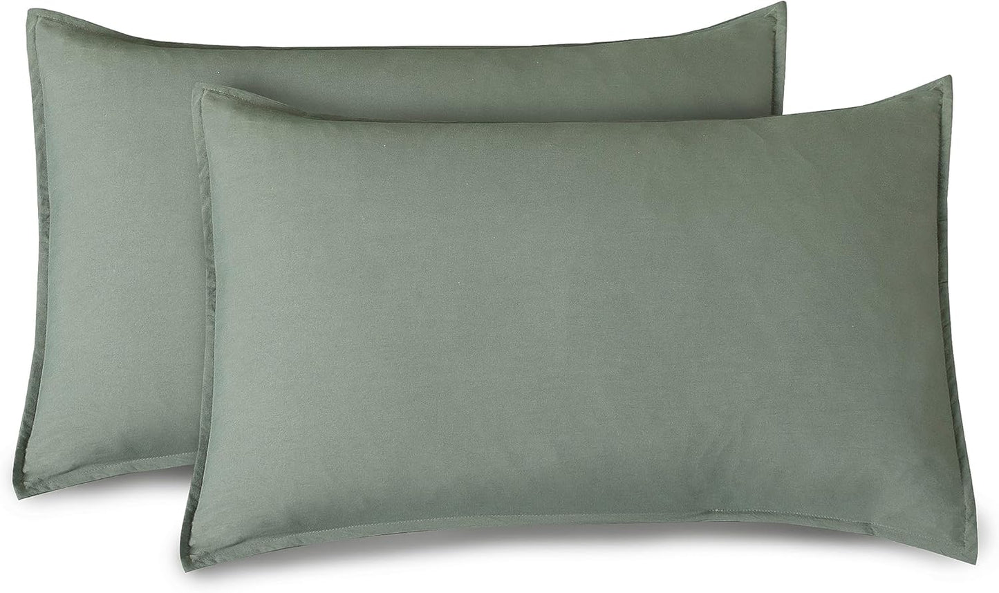 CleverPolly Vintage Washed Microfibre Sheet Set with 2 Pillowcases - Khaki Green - Double