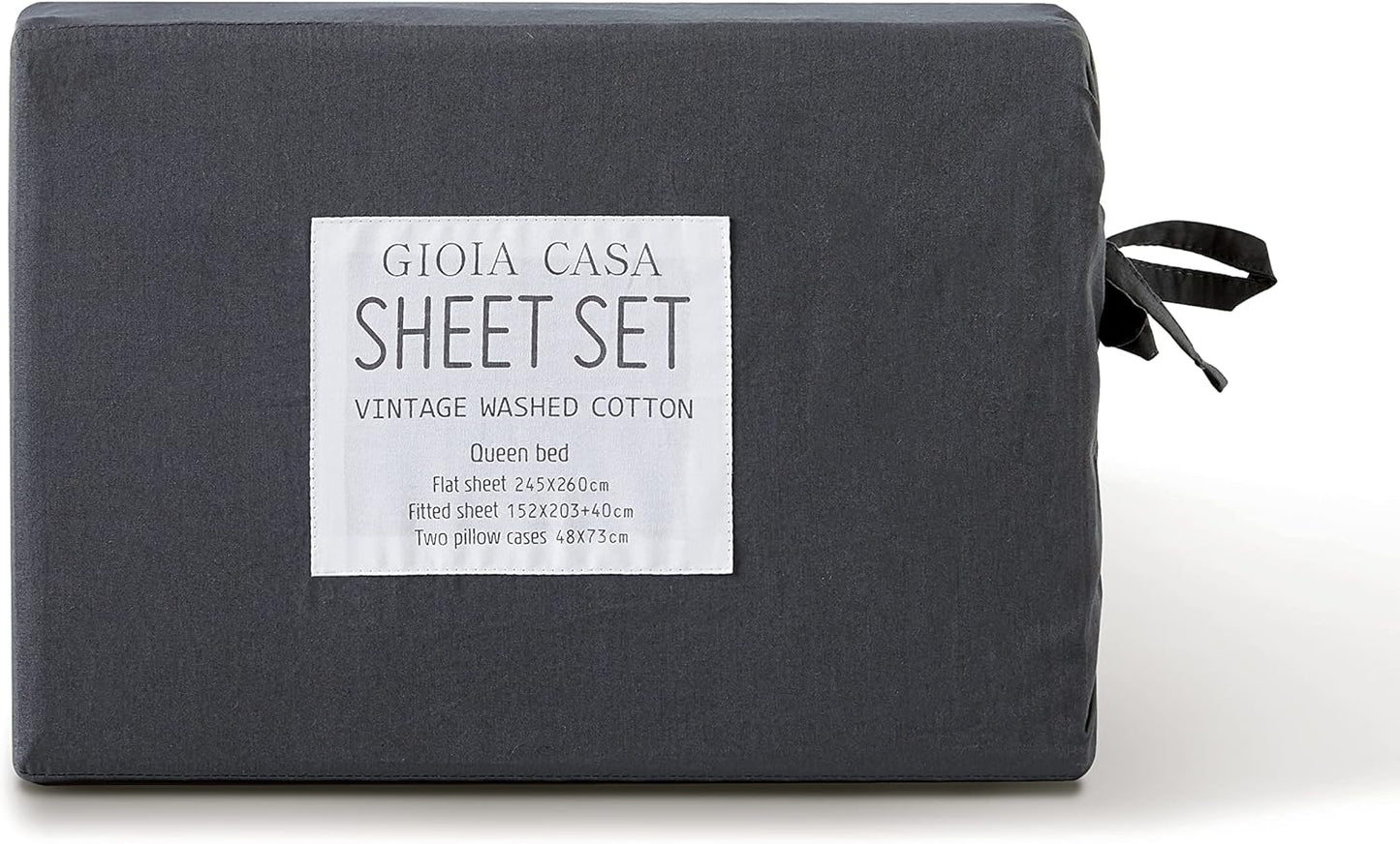 Gioia Casa Vintage Washed 100% Cotton Sheet Set with 2 Pillowcases - Charcoal - Queen Size